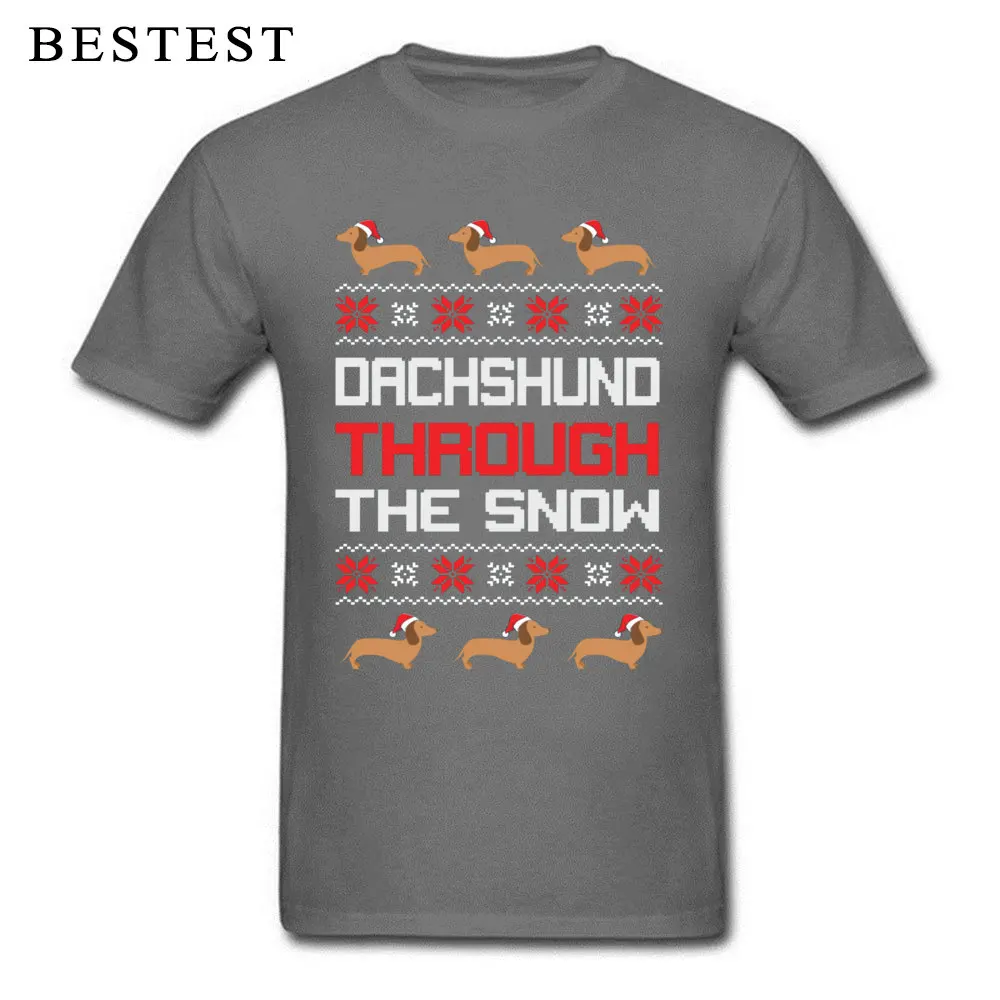 Dachshund Through The Snow 2221 O Neck Top T-shirts Summer Fall Funny Tees Short Sleeve Discount 100% Cotton Tshirts Men's Dachshund Through The Snow 2221 carbon