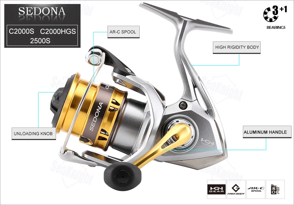 Новая Оригинальная Рыболовная катушка Shimano SEDONA FI C2000HGS C2000S 2500 S с мелкой чашкой, спиннинговая Рыболовная катушка 3+ 1BB G-Free Body, соленая вода, Рыболовная катушка