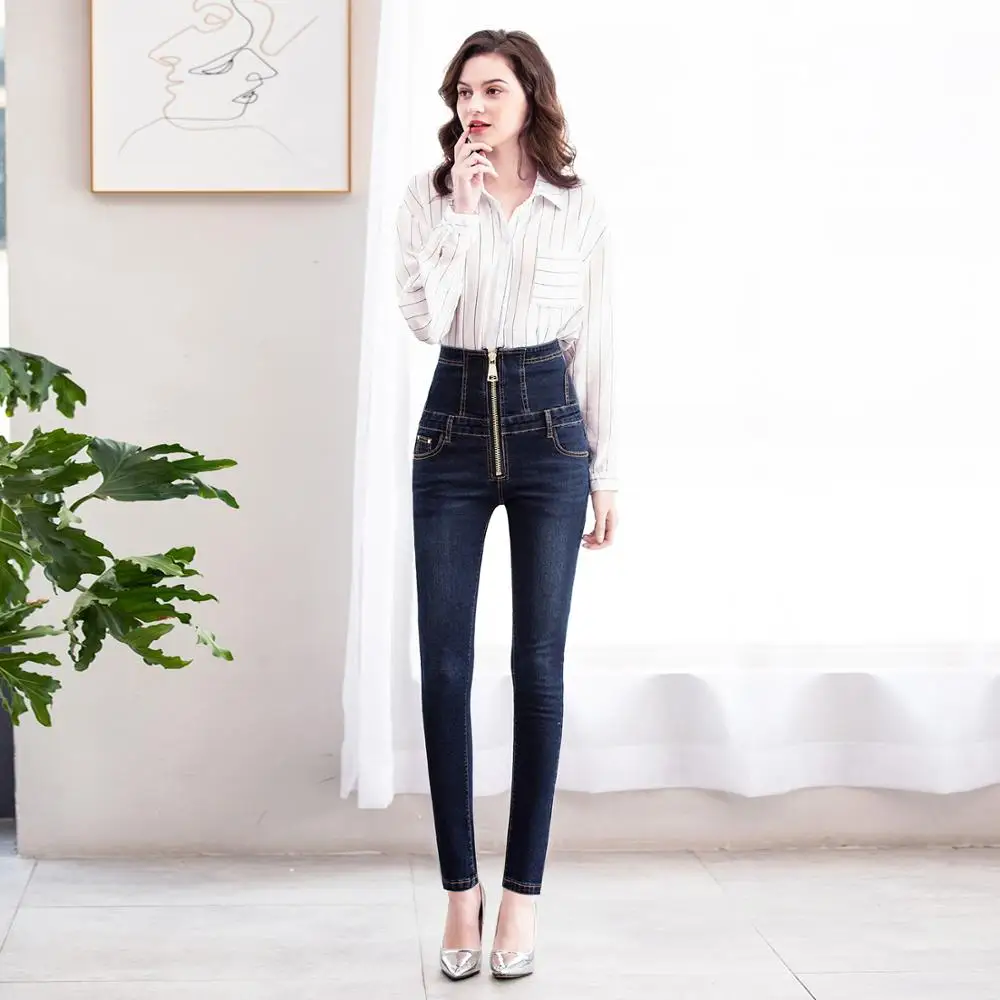 Women's summer new cotton high waist strap zipper jeans mesh red tight stretch thin pants pants pencil pants Women's summer new cotton high waist strap zipper jeans mesh red tight stretch thin pants pants pencil pants