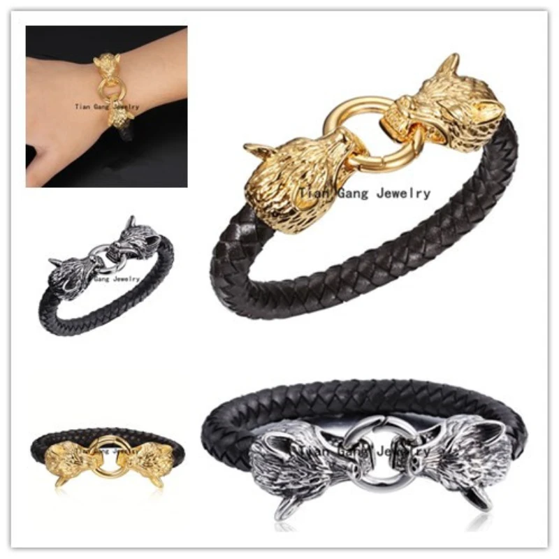 Silver or font b Gold b font Choose High Quality Black Genuine Leather Men s font