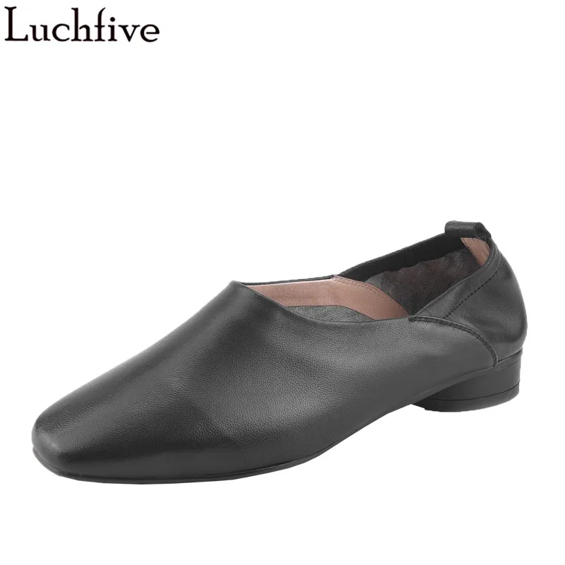 

Luchfive Slip-On Flat Casual Shoes For Women Pigskin Kitten Round Heel Commuting Comfortable Flats Women Zapatos Mujer