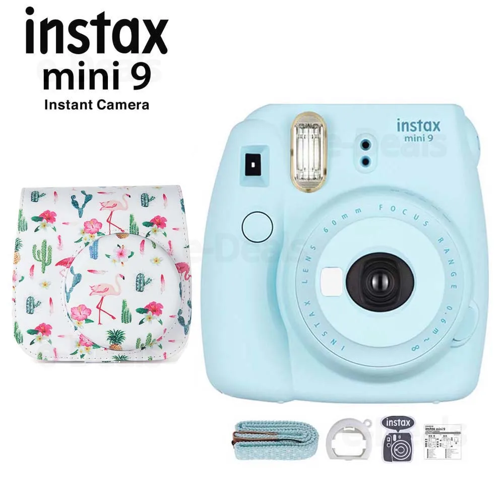 Фотокамера моментальной печати Fujifilm Instax Mini 9 Ice Blue+ качественный мягкий чехол из искусственной кожи с плечевым ремнем - Цвет: Cam w Cactus Case