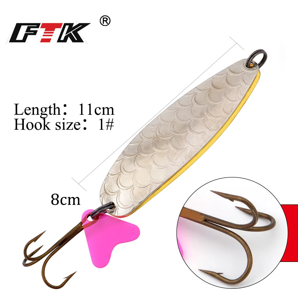 

FTK 1PC 2 Color Metal Spinner Fishing Lure Hard Baits Spoon 8cm/25g With 1# and 2# Mustad Hook Sequin Paillette Wobbler Tackle