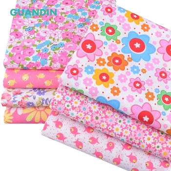 

GUANDIN,Pink Floral,Cotton Plain Thin Fabric,Patchwork Clothes For DIY Quilting&Sewing,Fat Quarters Material,50x50cm 7piecs/lot