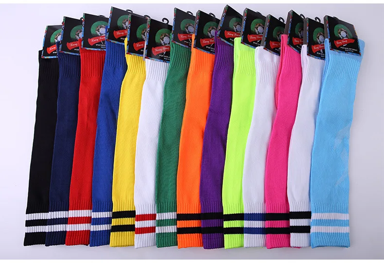 New Professional adult children Color Stripe Sports Soccer Socks Breathable Running Jogging kids High Knee Socks Long Stocking