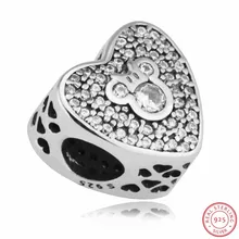 Сверкающие бусины-брелоки в форме сердца из стерлингового серебра 925 пробы Desney Mikey& Minie mouse DIY Fit PANDORA Подвески для женщин Изготовление ювелирных изделий FL494