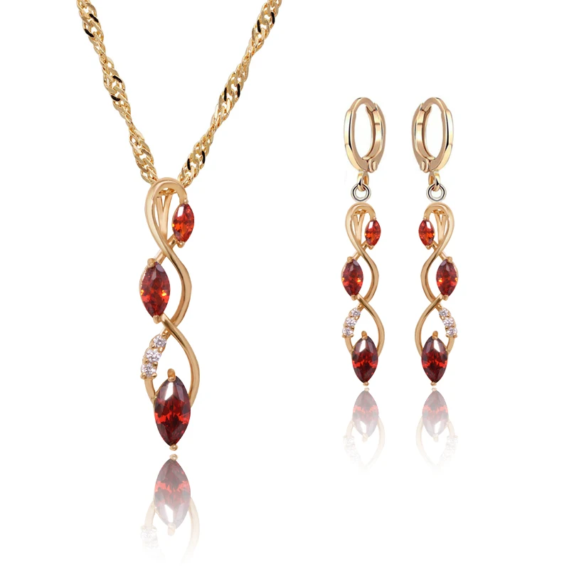 

MxGxFam Bohemia Style Charming Red Zircon Jewelry set Women 18 k Yellow Gold Color High Quality CZ Stone