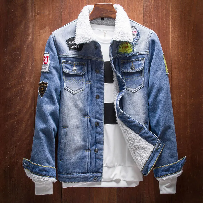 2018 New Korean Style Men's Jacket Turn-down Collar Single Breasted Denim Jacket Slim Jacket Casual Men Thick Casaco Masculino