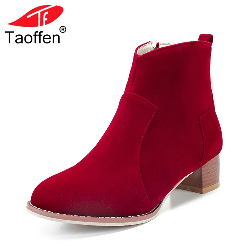 

TAOFFEN 4 Colors Women Ankle Boots Winter Fur Warm Shoes Patchwork Zipper Shoes Woman Fashion Concise Short Boots Size 34-43