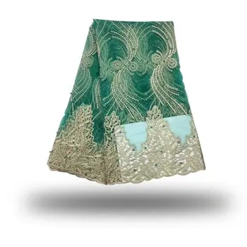 

Green Gold Beautifical heavy beaded lace fabric royal blue african wedding cord lace with beads africa lace fabric for women