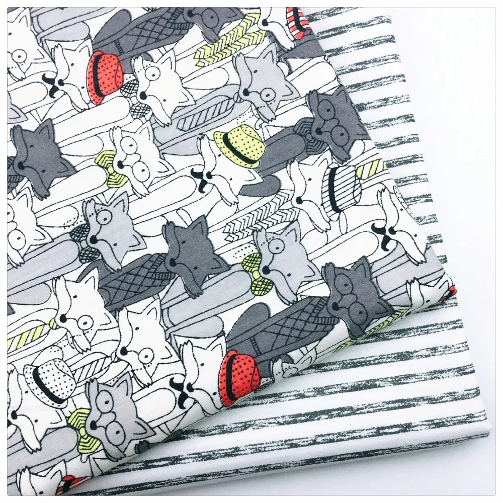 

New Cotton Fabric Patchwork Cartoon Tissue Cloth Of Handmade DIY Quilting Sewing Baby&Children Sheets Dress Gray Cartoon Fox