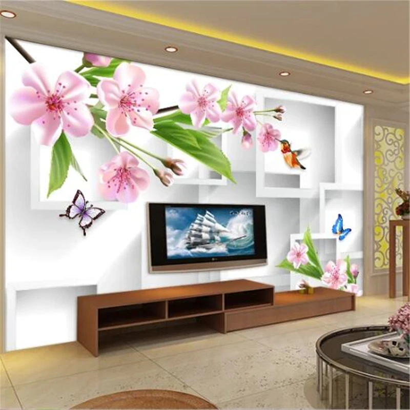 

beibehang Custom wallpaper 3d mural box magnolia butterfly TV background wall 3d soft package circle butterfly flower wallpaper