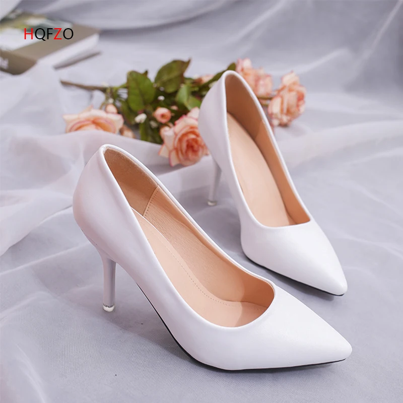 

HQFZO Big Size Women Pumps Office Sexy High Stiletto Heels Women Bride Female Wedding Shoes Black Pink White Ladies Shoes 35-42