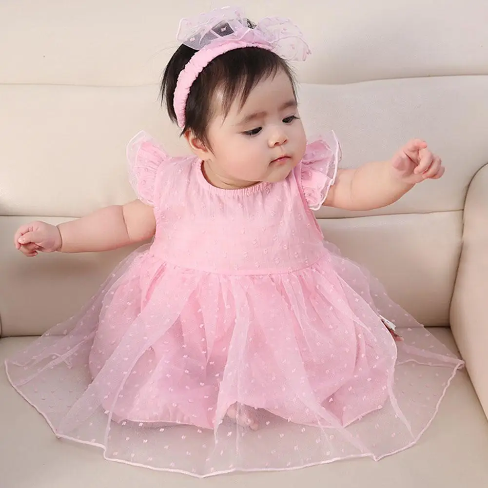 

2 pcs/set Baby Kids Girls Elegent Mesh Tutu Princess Dress + Bowknot Headband Set