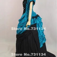 Фирменная Новинка благородный синий и черный с короткими рукавами квадратный воротник викторианской суеты платья бальное платье стимпанк Театр Костюмы