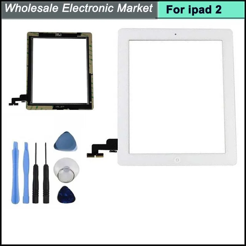 Touch Screen Glass Digitizer Replacement Adhesive Glue Tape With Home Button and Tools for iPad 2
