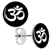 Серьги-гвоздики оптом Белый Индийский Ом серьги из нержавеющей стали шпильки мошенники серьги Унисекс 8 мм 10 мм AW5249