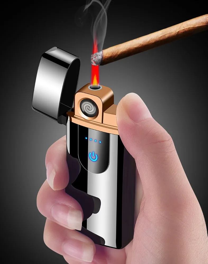 Новейшая газовая и электрическая зажигалка с сенсорным экраном, перезаряжаемая USB Зажигалка, ветрозащитная металлическая газовая зажигалка с дисплеем питания