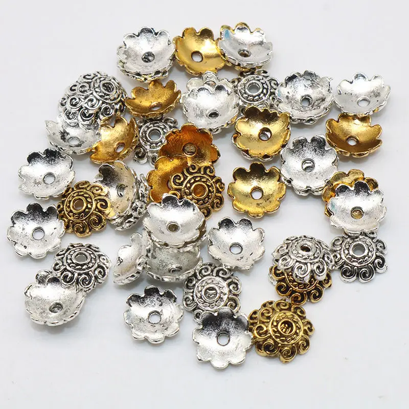 

Jewelry Accessories Findings For Handwork DIY Tibetan Silver Plated Pattern Flower Beads Caps for Jewelry Making Alloy Charms