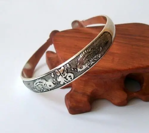 

shipping> 10PC>>>Chinese Tibet silver Bracelet With Carp & Fu(blessing w 5.24