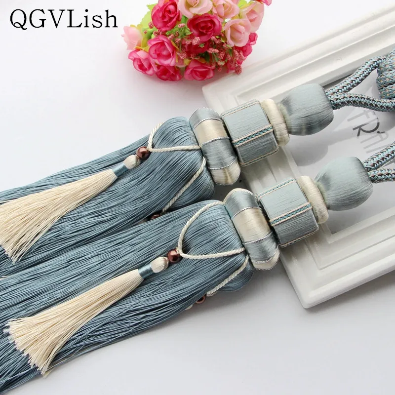 

QGVLish 2Pcs Curtain Tieback Hanging Belts Rope Curtain Holdback Buckles Brush Clasp Clips Curtain Accessories Tassel Fringe