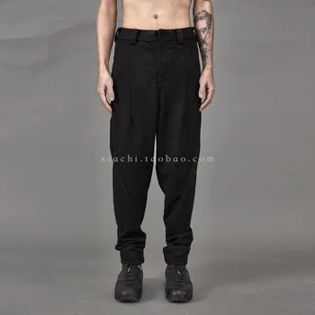 

NEW 2019 New men's clothing Hair Stylist Fashion Elastic fine twill knitted low crotch trousers loose black casual trousers