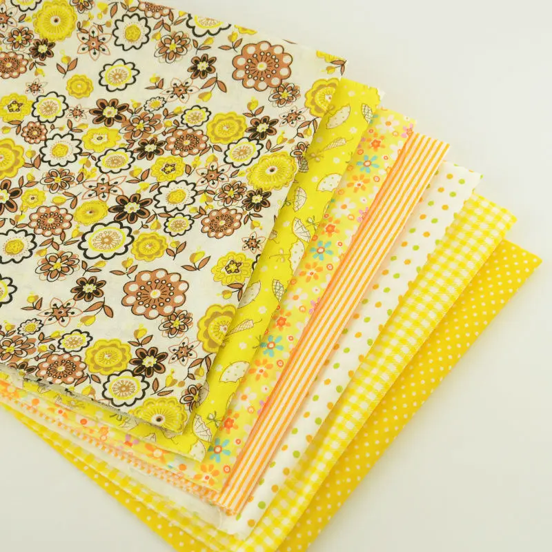 

mix 7PCS plain cotton fabric fat quarters bundle yellow color for sewing patchwork other sewing project crafts quilting meter