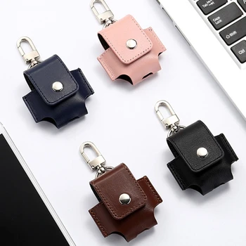 

For Apple for AirPods Wireless Bluetooth Earphone Leather Protective Bag Anti-lost Storage Bag with Stainless Steel Hook