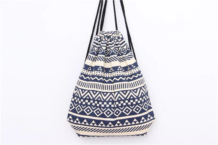 ZYJ Casual Stripe Drawstring Backpack Bohemia Girls Linen Draw String Backpack Daypack Mochila Shopping Bag (12)