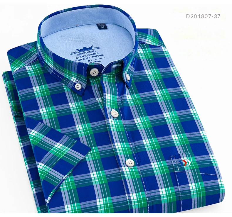 Для мужчин рубашка короткий рукав хлопок лето Slim fit Твердые Оксфорд бизнес мужская клетчатая рубашка карман Формальные Кнопка рубашк