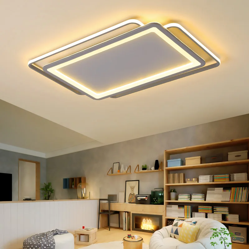 

New Grey Color Rectangle Chandelier led modern for living Room bedroom study room Round/Square Grey Color Chandeliers