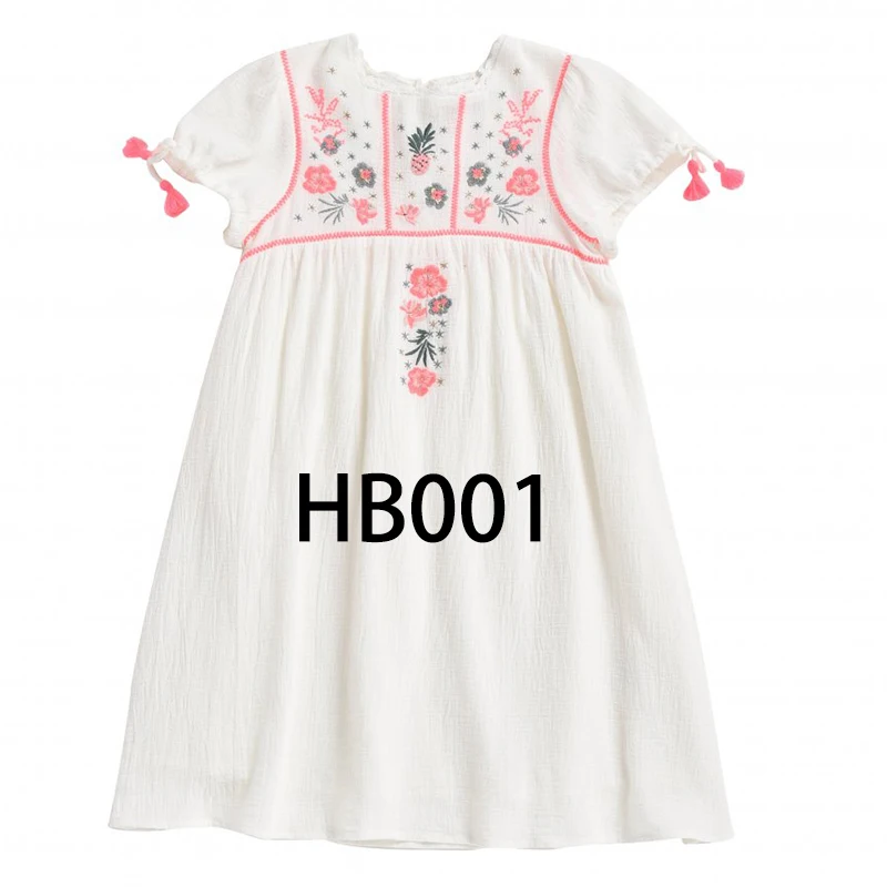 Летние роскошные платья с вышивкой для девочек; нарядные платья для девочек; vestidos; детская одежда; платья с цветочным принтом - Цвет: hb 001 whtie