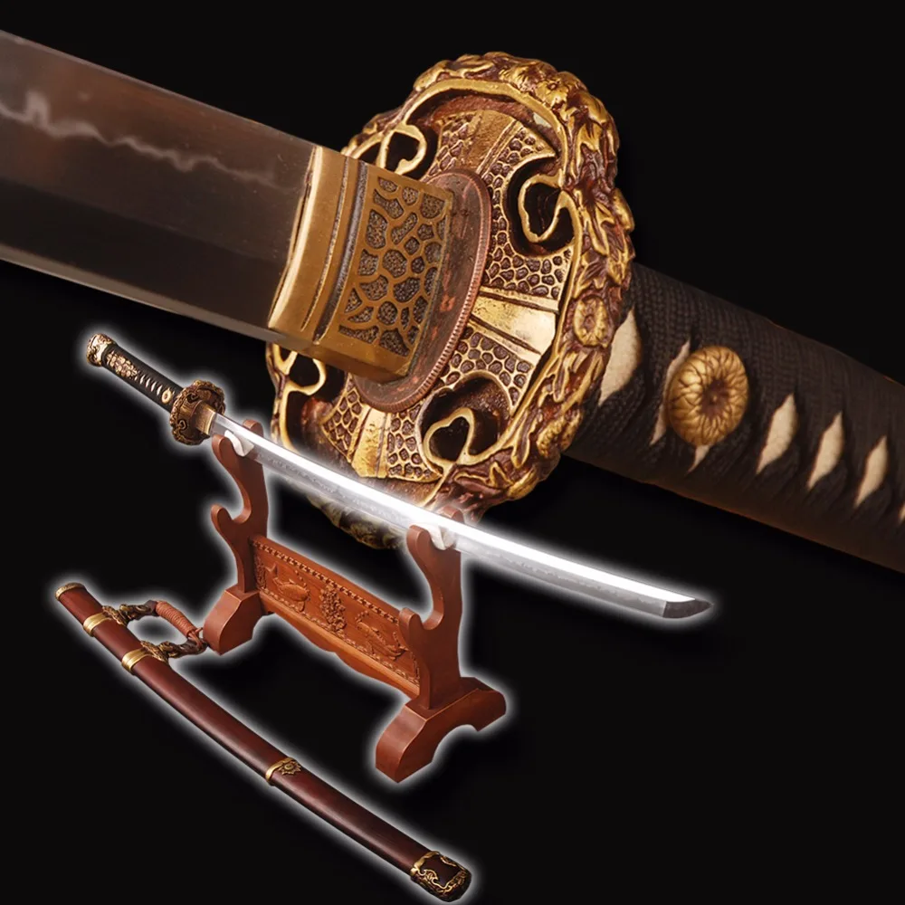 Top Qualität Japanische Tachi Schwert Voll Hand Poliert Lehm Ausgeglichenes Samurai Schwert Full Tang Sehr Sharp Schlacht Cosplay Schwert Kaufen