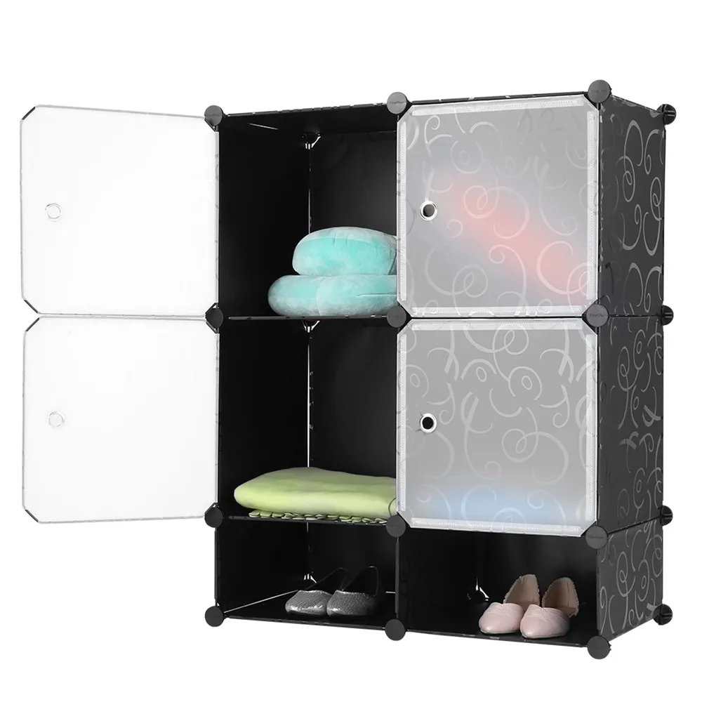 (CUBE 6 SHOE FINETHER) Finether Curly Patterned Black Interlocking Modular Storage Organizer Shelving System0