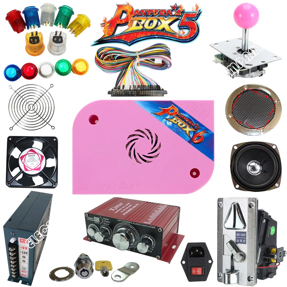 2 Players DIY Arcade Joystick Kits with 16 LED arcade Buttons + 2 Joysticks Pandora Box 6 arcade Game Parts Set