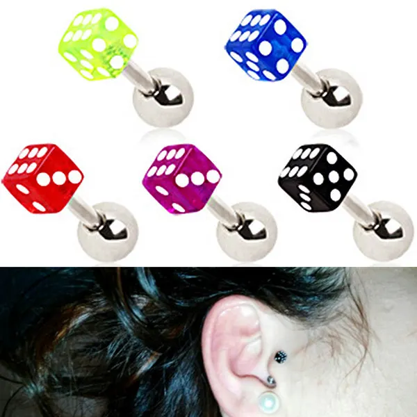

2pcs 1.2x8x3mm Free Shipping Fashion Ear Nail Ear Clasp Dice Ear Bone Barbell Earring Piercing helix ear stud tragus Earrings