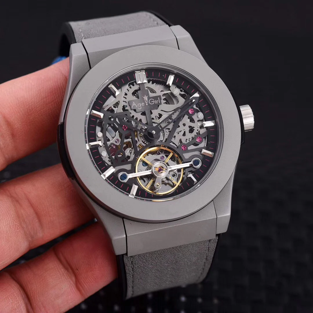 

Luxury Brand New Men Rose Gold Silver Black Blue Grey Titanium Leather Automatic Mechanical Sapphire Tourbillion Watch Geneve