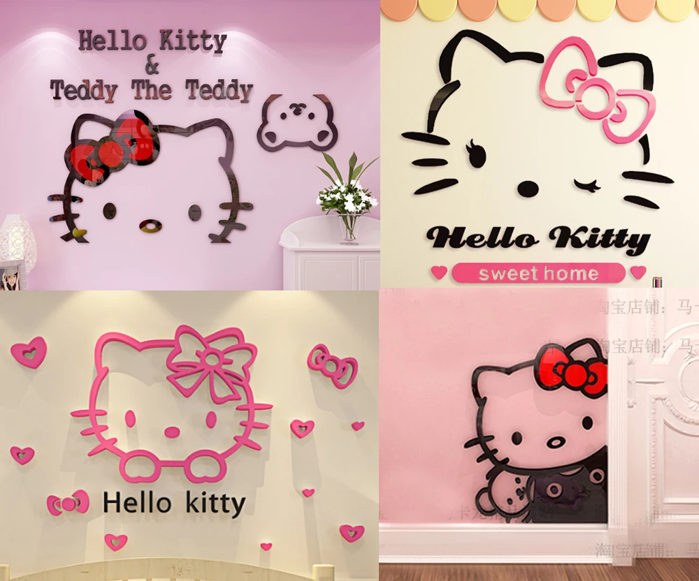 3D Akrilik Dinding Stiker Lucu Kartun Hello Kitty Untuk Anak Anak
