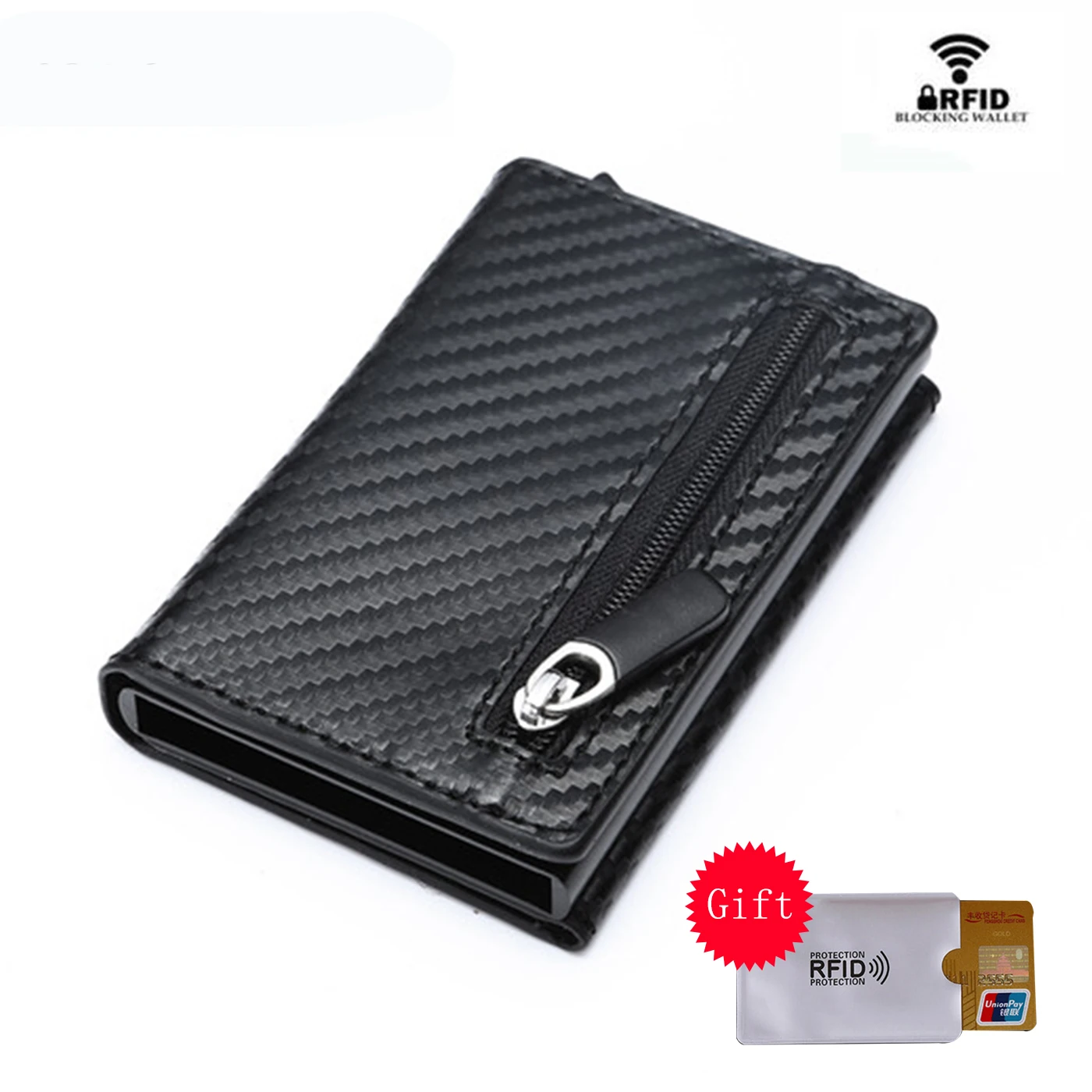 

BYCOBECY Coin Purse 2019 New Aluminum Box Card Wallet RFID PU Leather Card Holder Pop Up Coin Purse Magnet Carbon Fiber