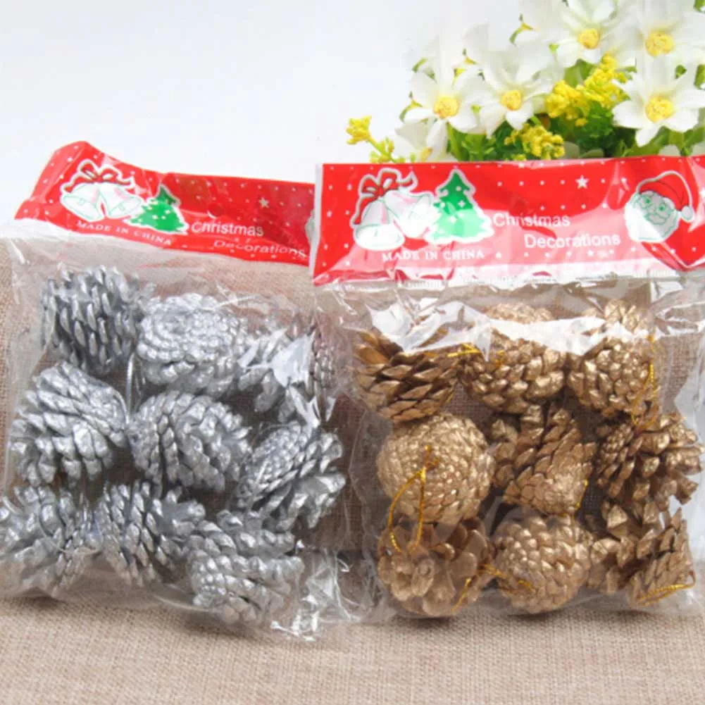 

9 PCS /Bag Wooden Gold Silver Pine Cone Christmas Decorations Christmas Tree Hanging Ornament Decorations Pine Cones 30