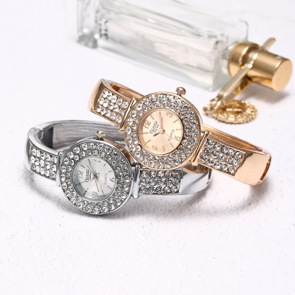 Для женщин круглый Полный бриллиантовый браслет часы Аналоговые кварцевые наручные часы браслет Relogios Feminino Dropship L1123