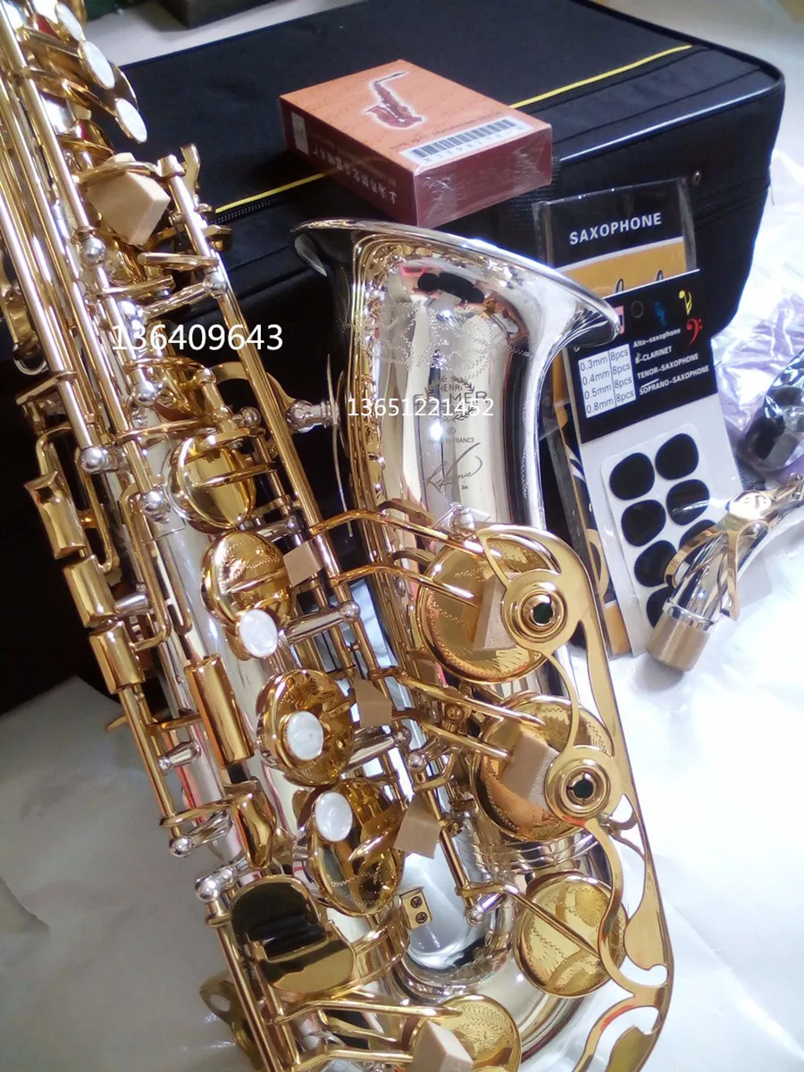 

Custom Highquality R54 brand Silver gold key Alto saxophone Double strength key Alto Sax Musical Instruments