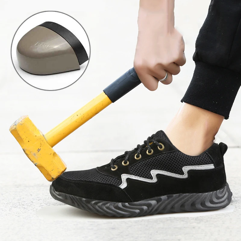 

Plus Size 38-45 Safety Shoes Men Cow Leather Casual Work Shoes With Steel Toe Breathable Work Safety Boots For Men MB254