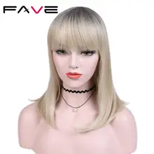 Fave короткие прямые волосы синтетический парик с челкой черный песочный блонд термостойкие волокна косплей для черных женщин парики