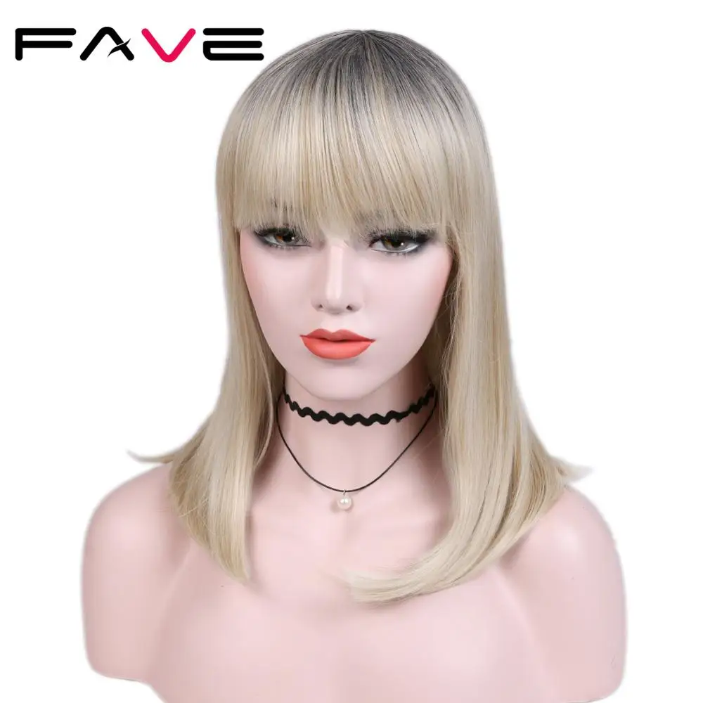 

Fave Short Straight Hair Synthetic Wig With Bangs Black to Sandy Blonde Heat Resistant Fiber Cosplay For Black Women Wigs