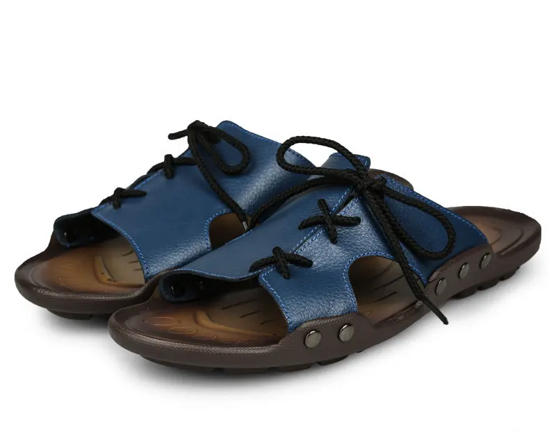 Новейшая модель; Стиль Бизнес Для мужчин тапочки на открытом воздухе Высокое качество летние мужские шлепанцы без задника с открытыми пальцами Повседневное пляжная обувь, шлепанцы резиновые X1179 35