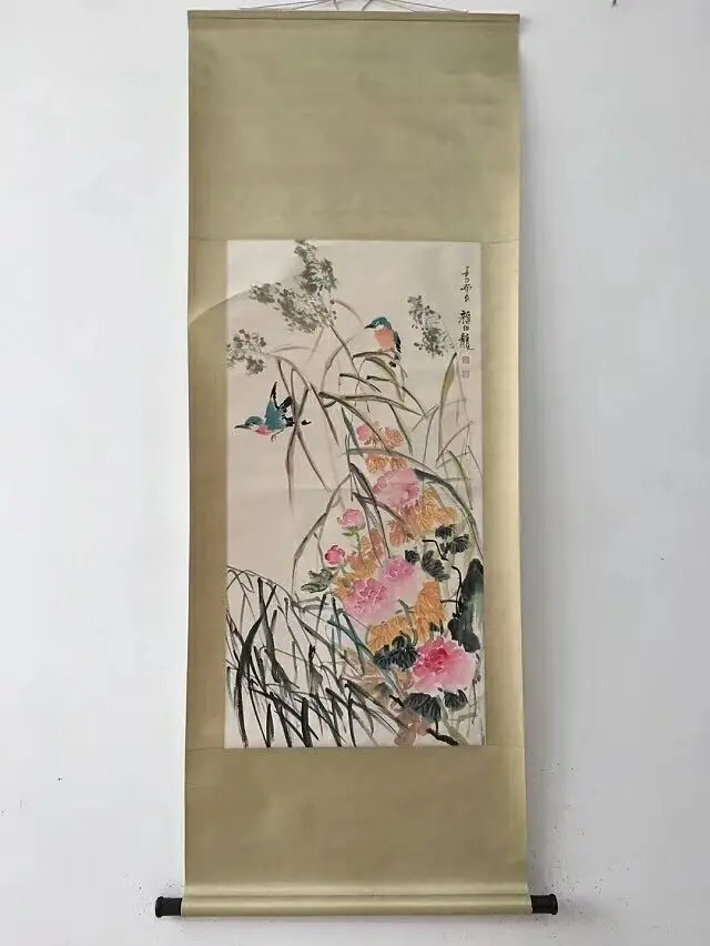 New Antiques Calligraphy Painting Famous Paintings Yan Bolong Birds and Figure Mounted | Дом и сад