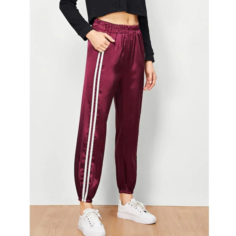 Yfashion Women Casual Pants Satin Stripes Fitness Outdoor Sports Pants Yfashion Women Casual Pants Satin Stripes Fitness Outdoor Sports Pants