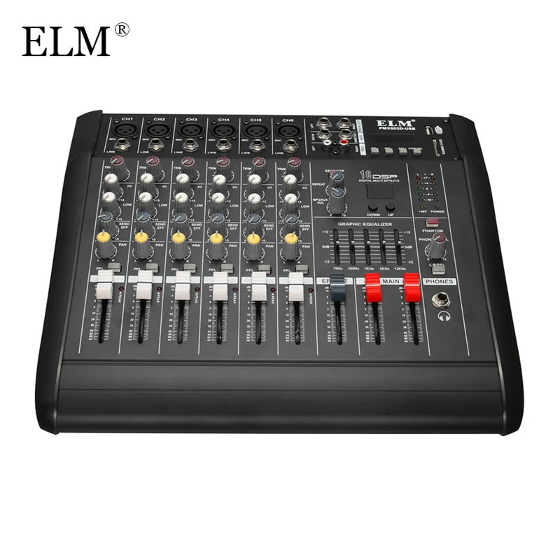 

ELM Professional 6 Channel Karaoke Audio Mixing Mixer Microphone Digital Sound Amplifier Console With USB 48V Phantom Power