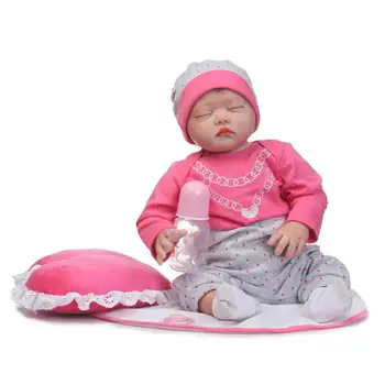 

22" half silicone body reborn baby dolls with pink love pillow dummy pacifier bottle bebe gift reborn menina brinquedos